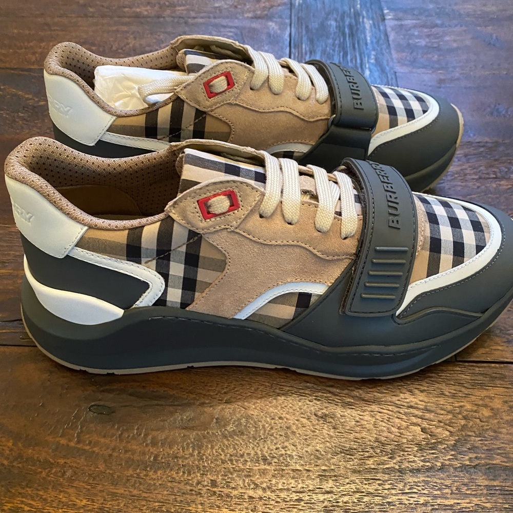 NWT BURBERRY MENS CHECK TRAINER MADE IN ITALY SIZE 8 EUR 41 WITH DUST BAG - Picture 4 of 7